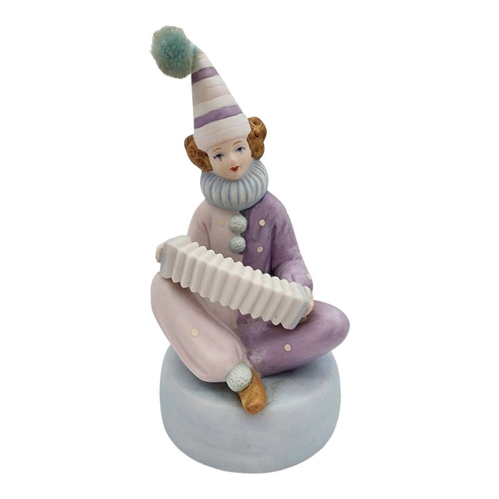 Summit Collection Musical Porcelain Clown Rotating Accordion 8" - READ